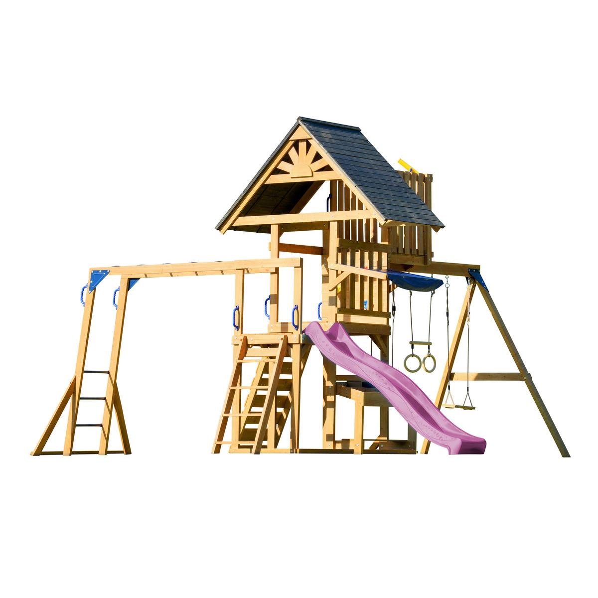 Spielturm mit Rutsche Lila - Anthrazit/Lila, Basics, Holz/Kunststoff (482/500/338cm) - Ambia Garden