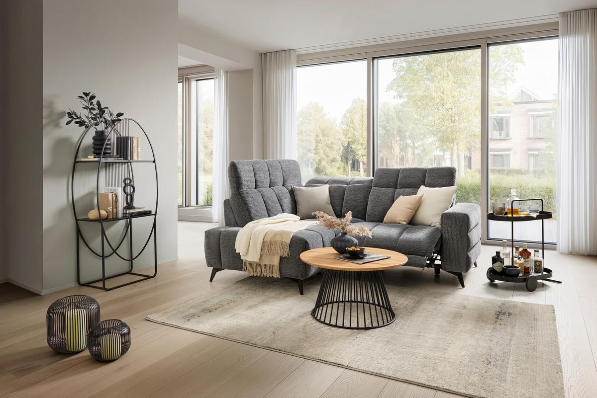 Rohová sedačka PARIS, levá, tmavě šedá, el.relax.funkce - černá/tmavě šedá, Konvenční, kov/dřevo (182/215cm) - Mömax