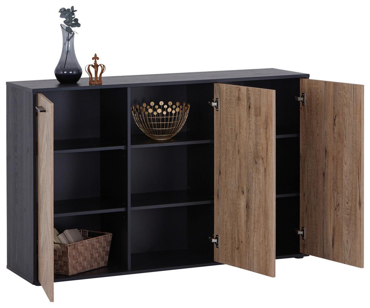 Kommode B: 140 Cm Hamburg Eichefarbe - Eichefarben/Schwarz, MODERN, Holzwerkstoff (140/90/40cm)