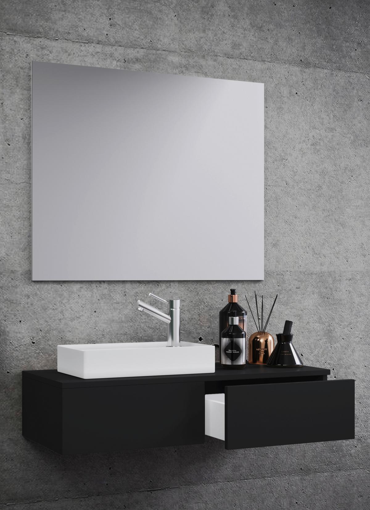 Badezimmer Gudas Schwarz B: 85 Cm - Schwarz/Weiß, MODERN, Keramik/Holzwerkstoff (85cm) - MID.YOU