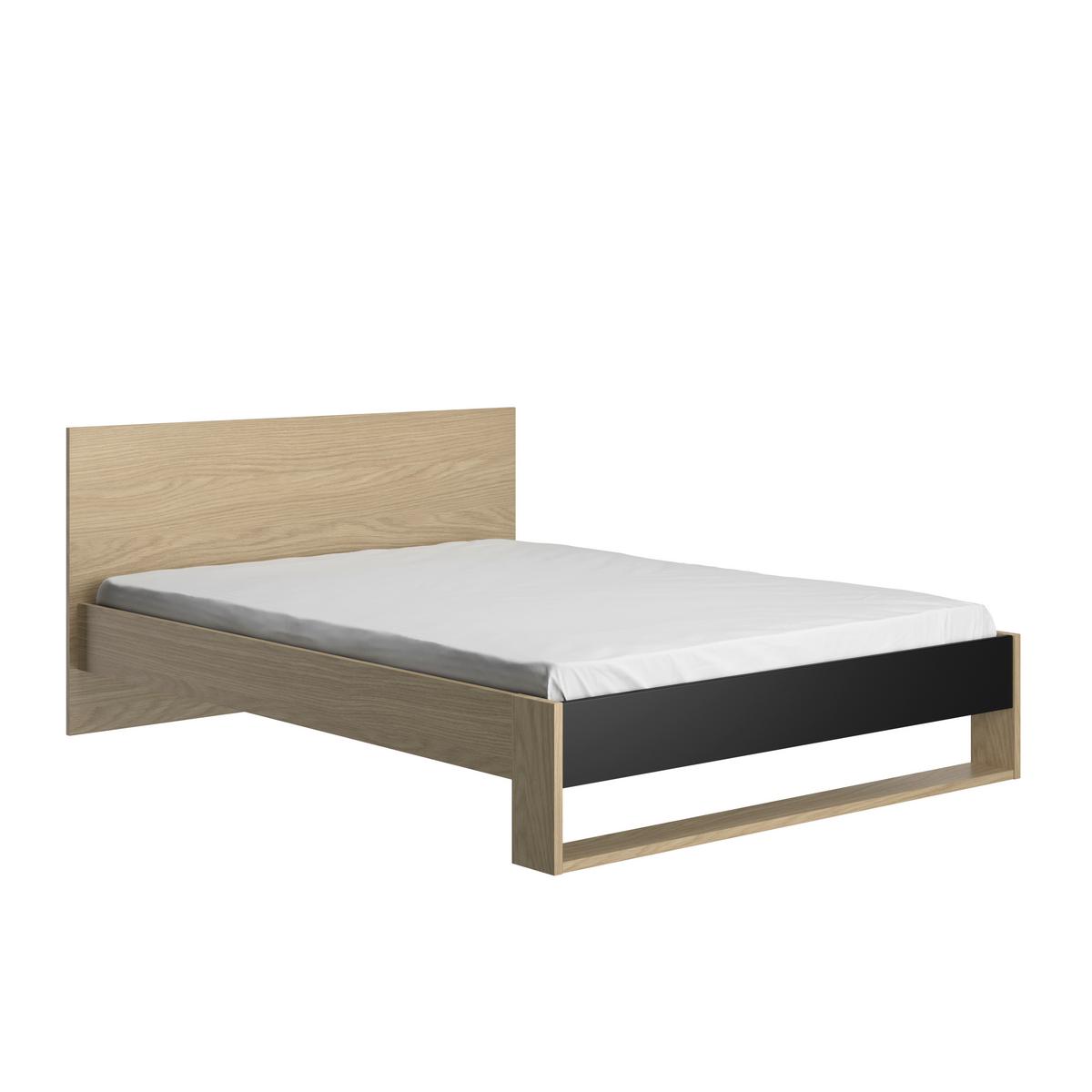 Bett NAEL 140x200 cm - Eichefarben/Schwarz, Basics, Holzwerkstoff (140/200cm)