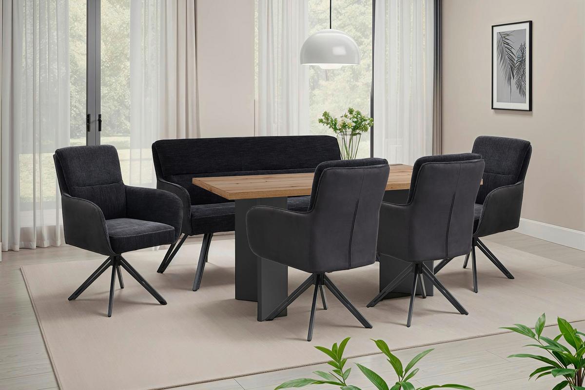Stuhl-Set Tino - Schwarz, MODERN, Textil/Metall (62/94/70cm) - MID.YOU