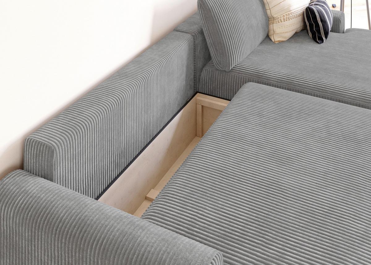 Eckschlafsofa Prag, Grau S: 253x167 cm - Schwarz/Grau, MODERN, Textil (253/167cm) - Trendmanufaktur