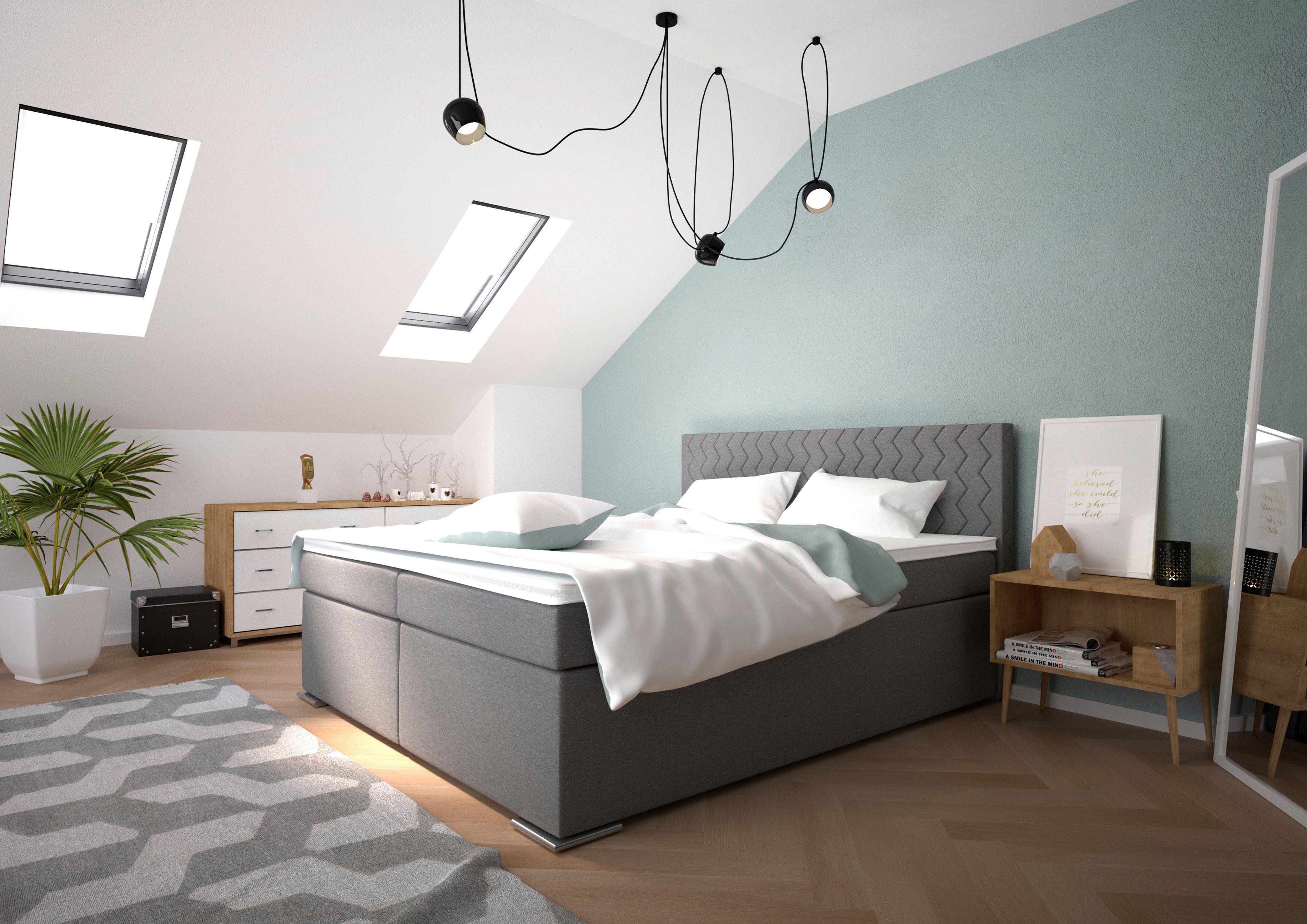 Boxspringbett mit Topper 180x200 cm Bety Grey - Chromfarben/Grau, Basics, Textil (180/200cm)