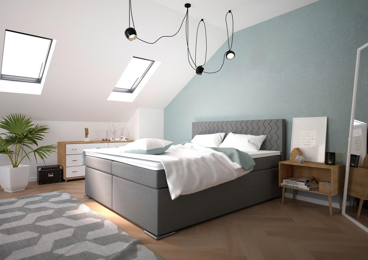 Boxspringbett mit Topper 180x200 cm Bety Grey - Chromfarben/Grau, Basics, Textil (180/200cm)