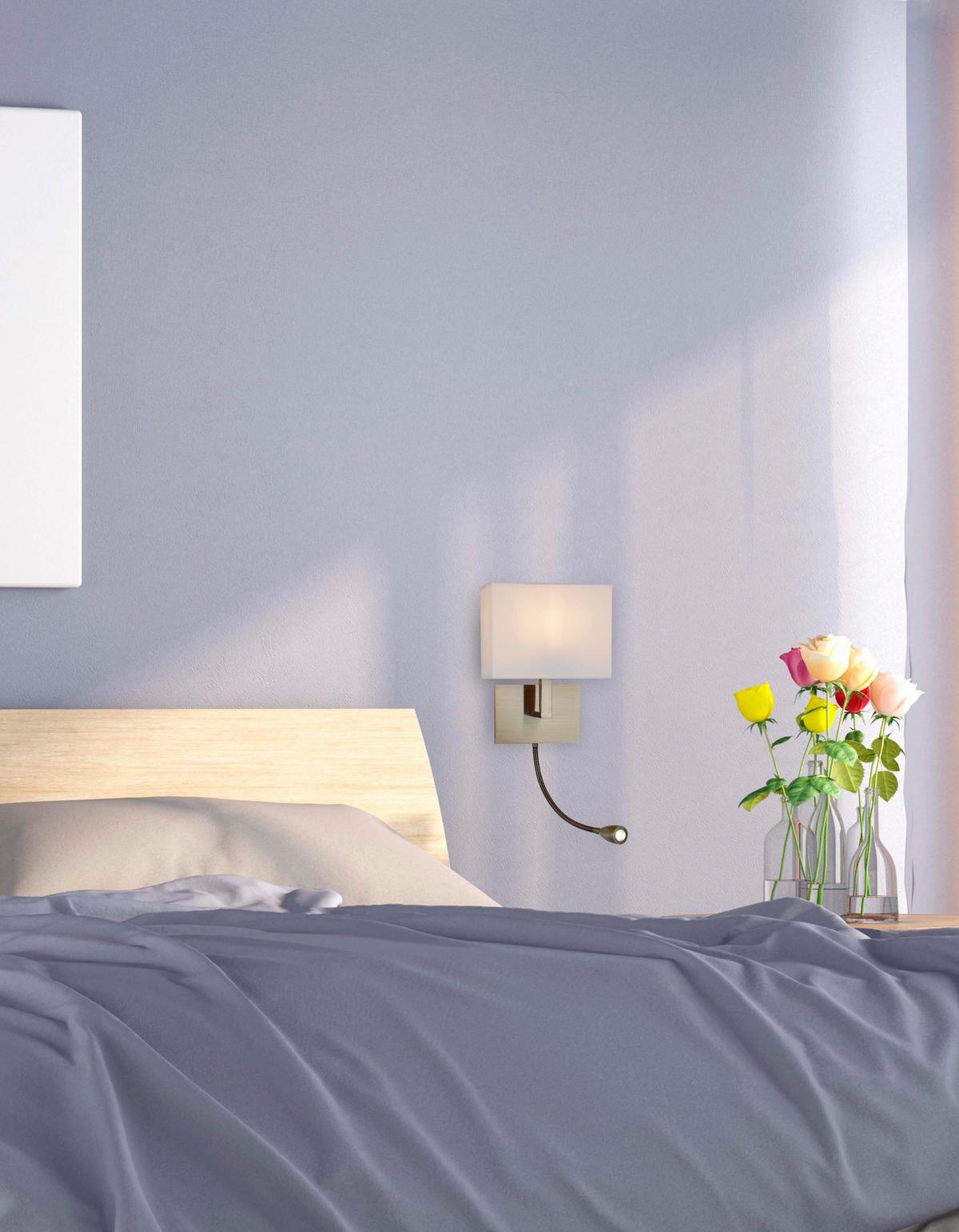 LED-Wandleuchte Hotel 2-Flammig mit Lesearm - Messingfarben/Weiß, KONVENTIONELL, Kunststoff/Textil (20/26/26cm)