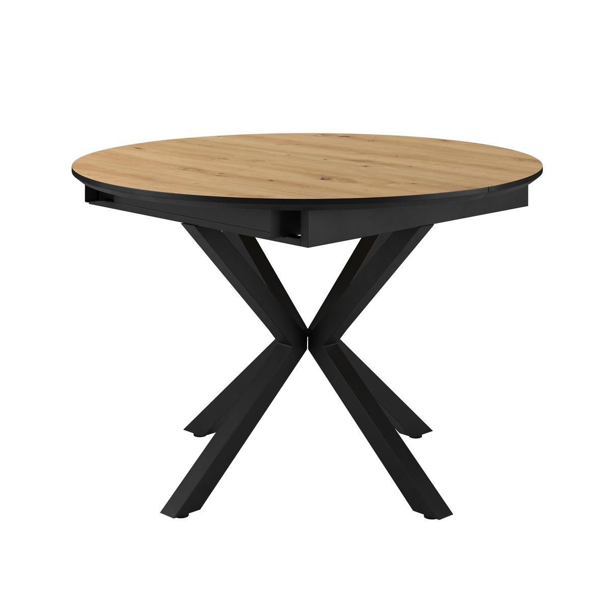 Ausziehtisch Rodin 110 Az 110-150x75x110 cm Naturfarben - Schwarz/Naturfarben, MODERN, Holzwerkstoff/Metall (110-150/75/110cm)