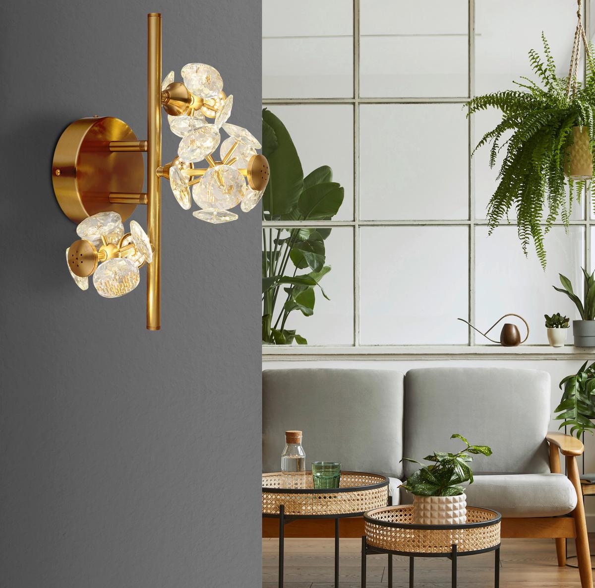 LED-Wandleuchte Virina Klar Goldfarben L: 41 cm - Klar/Goldfarben, KONVENTIONELL, Glas/Metall (41/33/27cm) - Globo