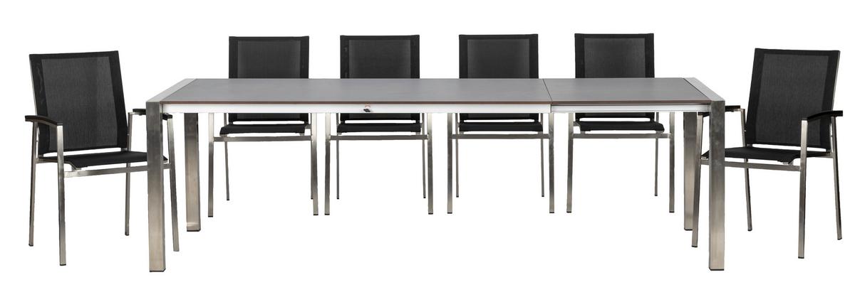 Gartenmöbel Set 7-Tlg. Auris Metall/Kunststoff/Holzdekor - Edelstahlfarben/Grau, Basics, Holzwerkstoff/Kunststoff (180+68/98/74cm) - Acamp