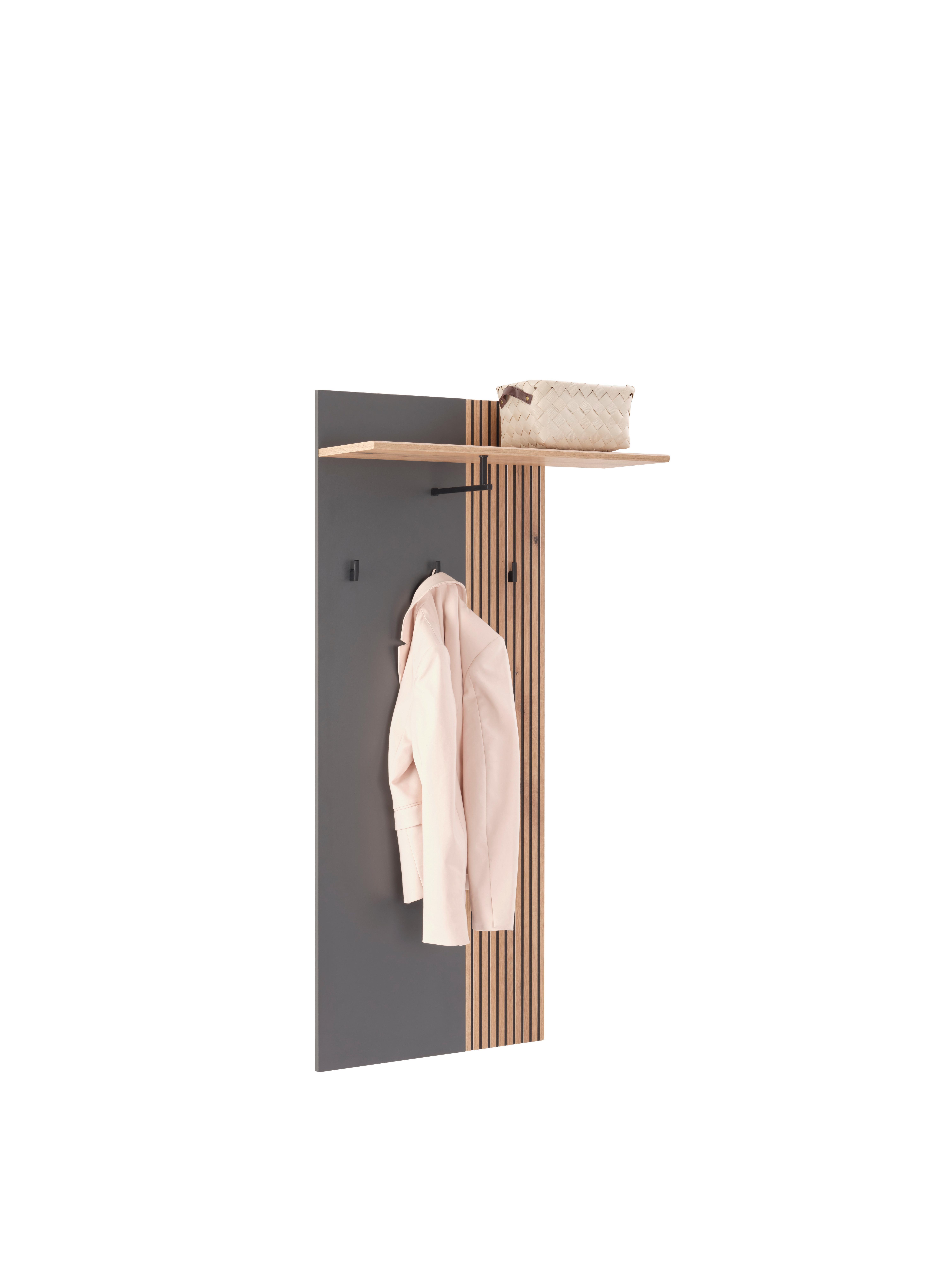 Garderobenpaneel Clever Anthrazit B: 70 cm - Eichefarben/Anthrazit, MODERN, Holzwerkstoff (70,1/139/26cm)
