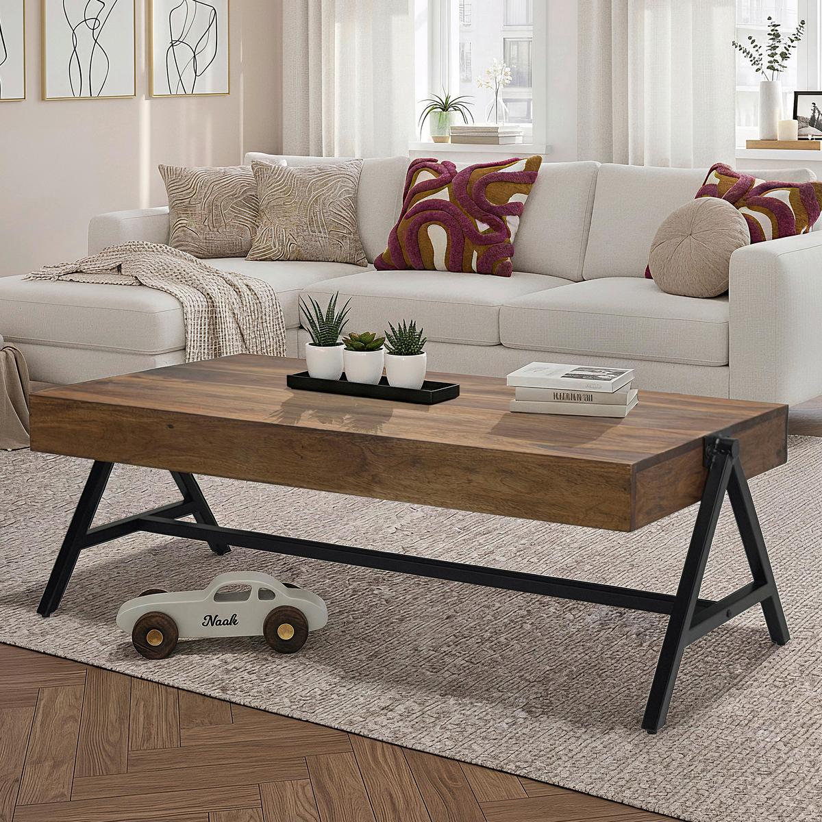 COUCHTISCH Braun L: 120cm - Schwarz/Braun, Design, Holz/Metall (120/60/40cm) - MID.YOU