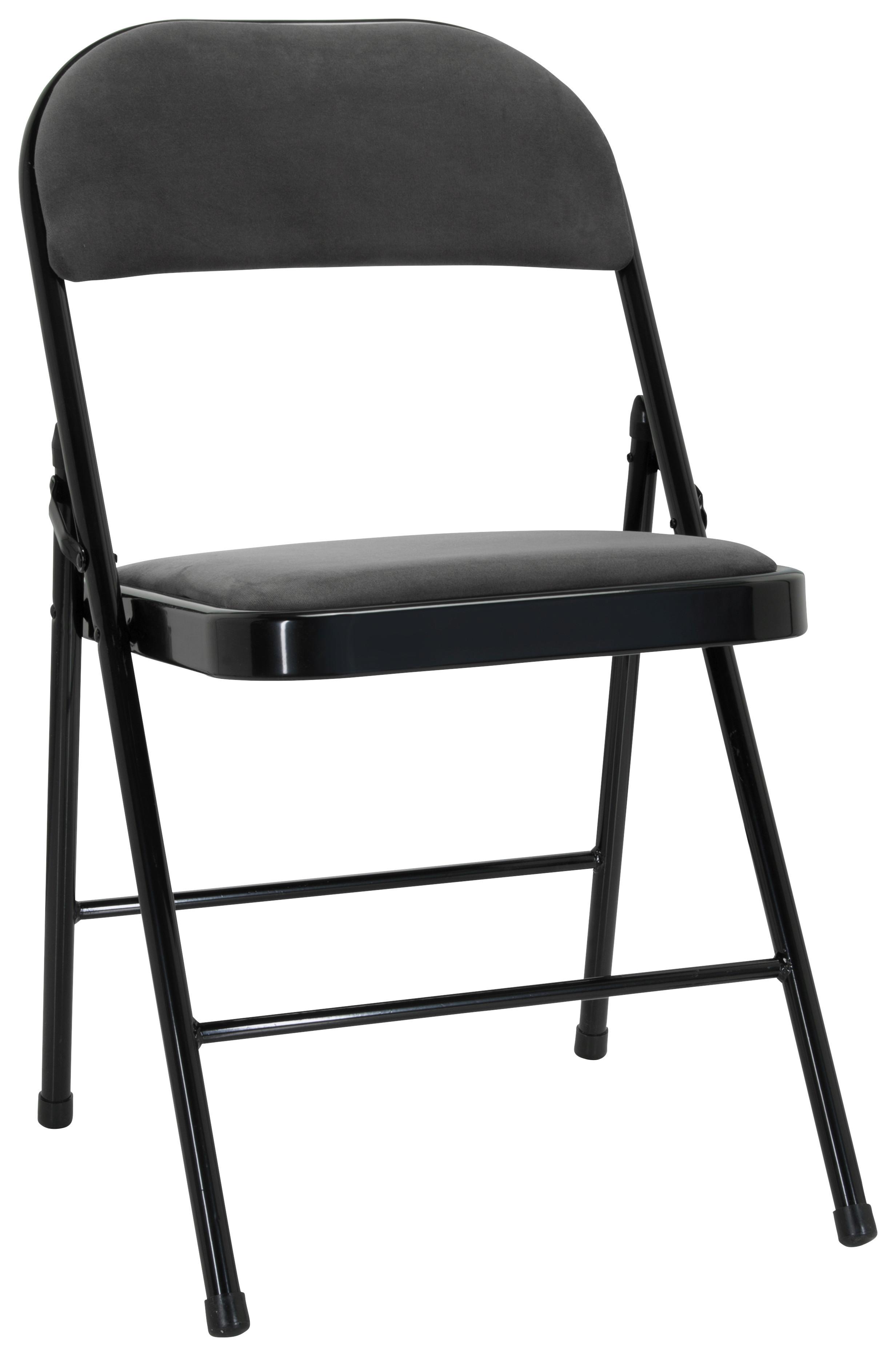 Klappstuhl Tudela I Samt Schwarz/Dunkelgrau - Dunkelgrau/Schwarz, Basics, Textil/Metall (44/80/49cm) - MID.YOU