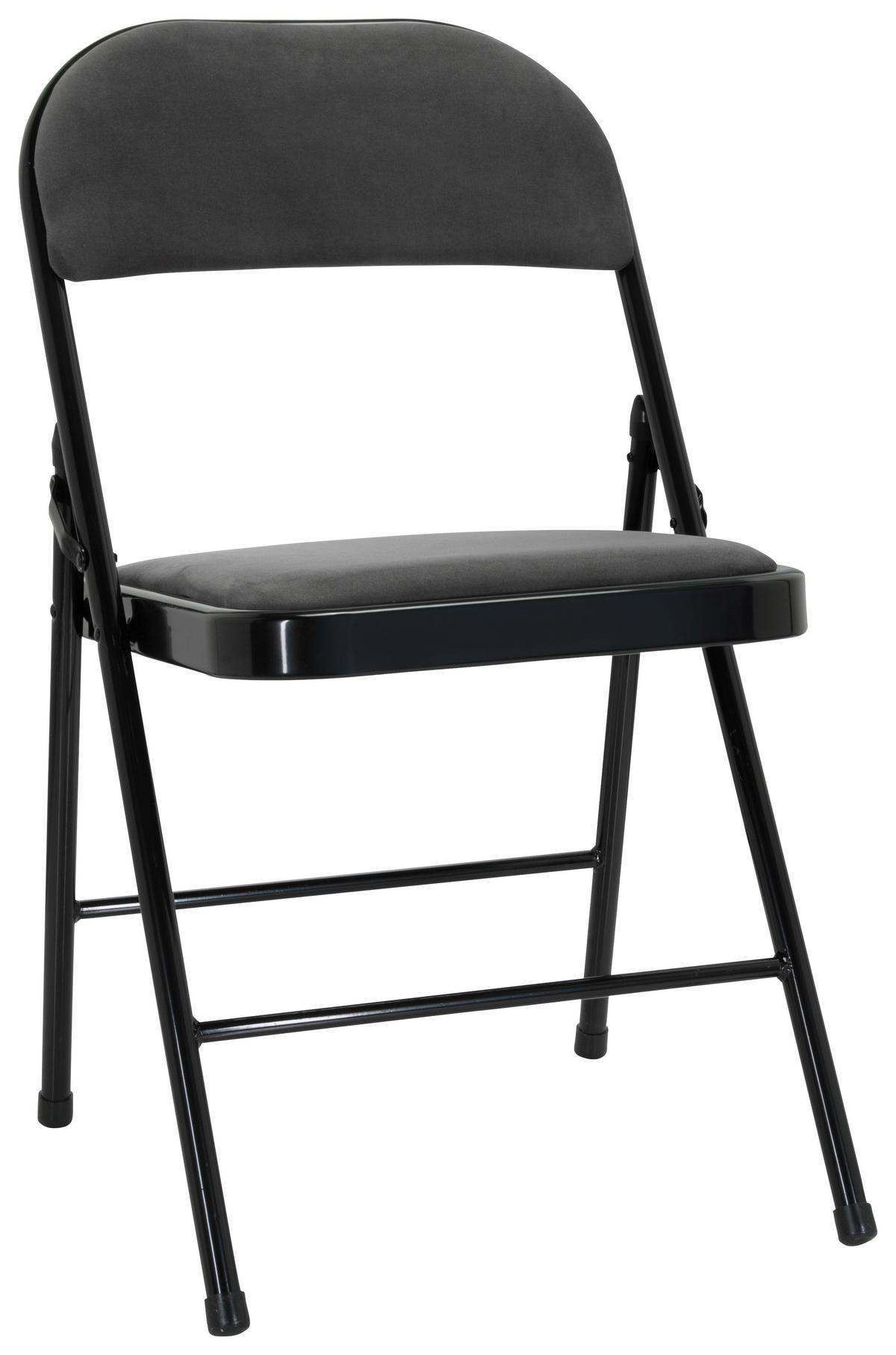 Klappstuhl Tudela I Samt Schwarz/dunkelgrau - Dunkelgrau/Schwarz, Basics, Textil/Metall (44/80/49cm) - MID.YOU