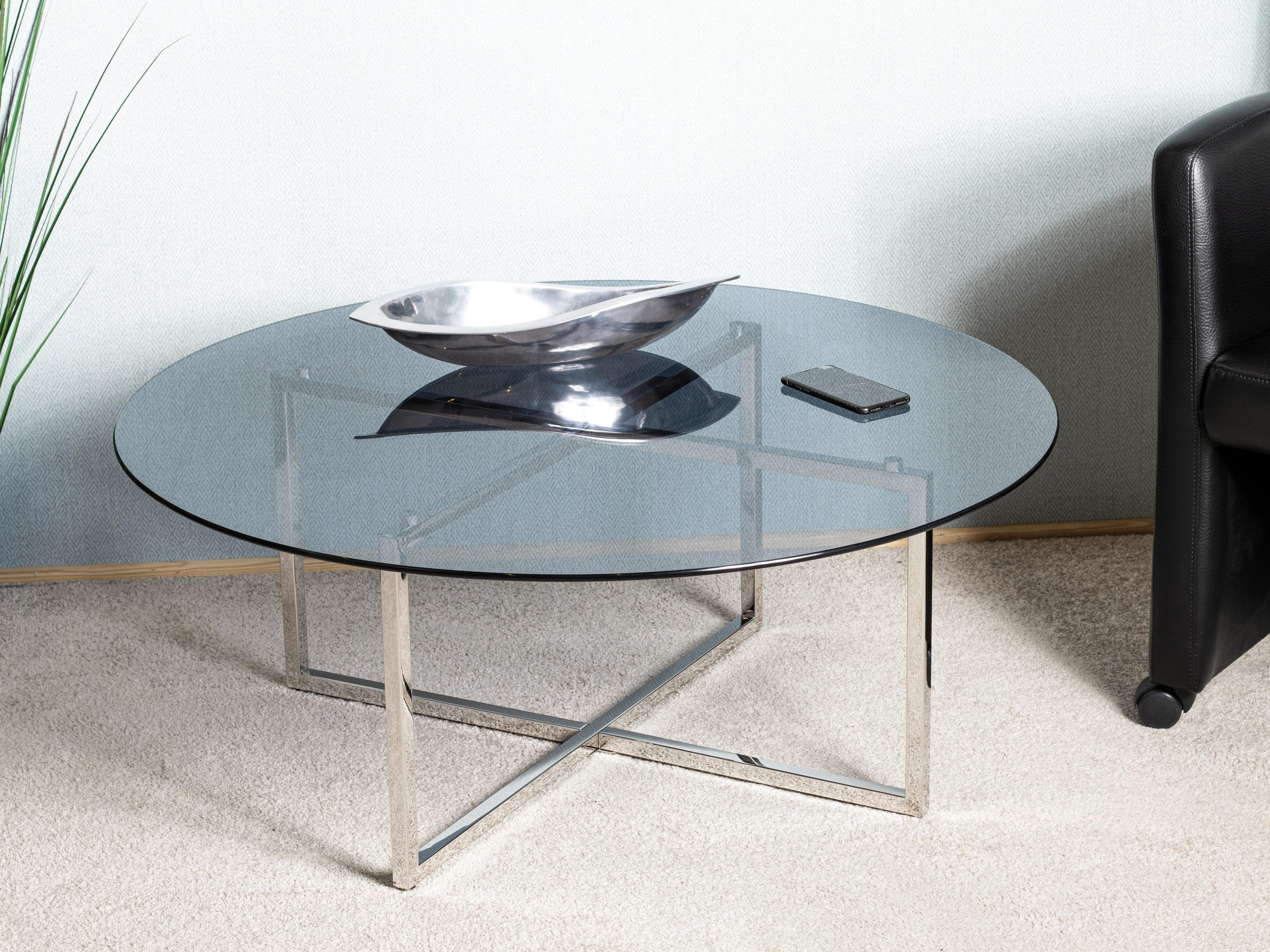 Couchtisch Rund Mit Glasplatte Edelstahlfarben - Edelstahlfarben/Grau, Basics, Glas/Metall (100/45cm)