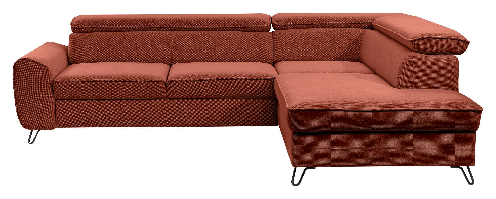 Sedacia súprava IDYLLA, pravá s úložným priestorom a lôžkom - čierna/hrdzavá, Design, kov/textil (250/200cm)
