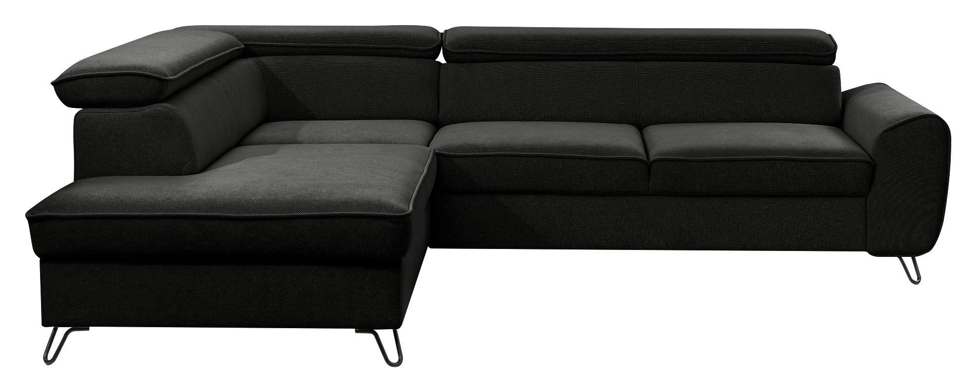Rohová sedačka IDYLLA, levá černá,úl.prostor,lůžko - černá, Design, kov/textil (200/250cm)