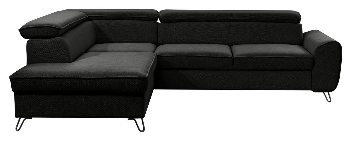 Rohová sedačka IDYLLA, levá černá,úl.prostor,lůžko - černá, Design, kov/textil (200/250cm)