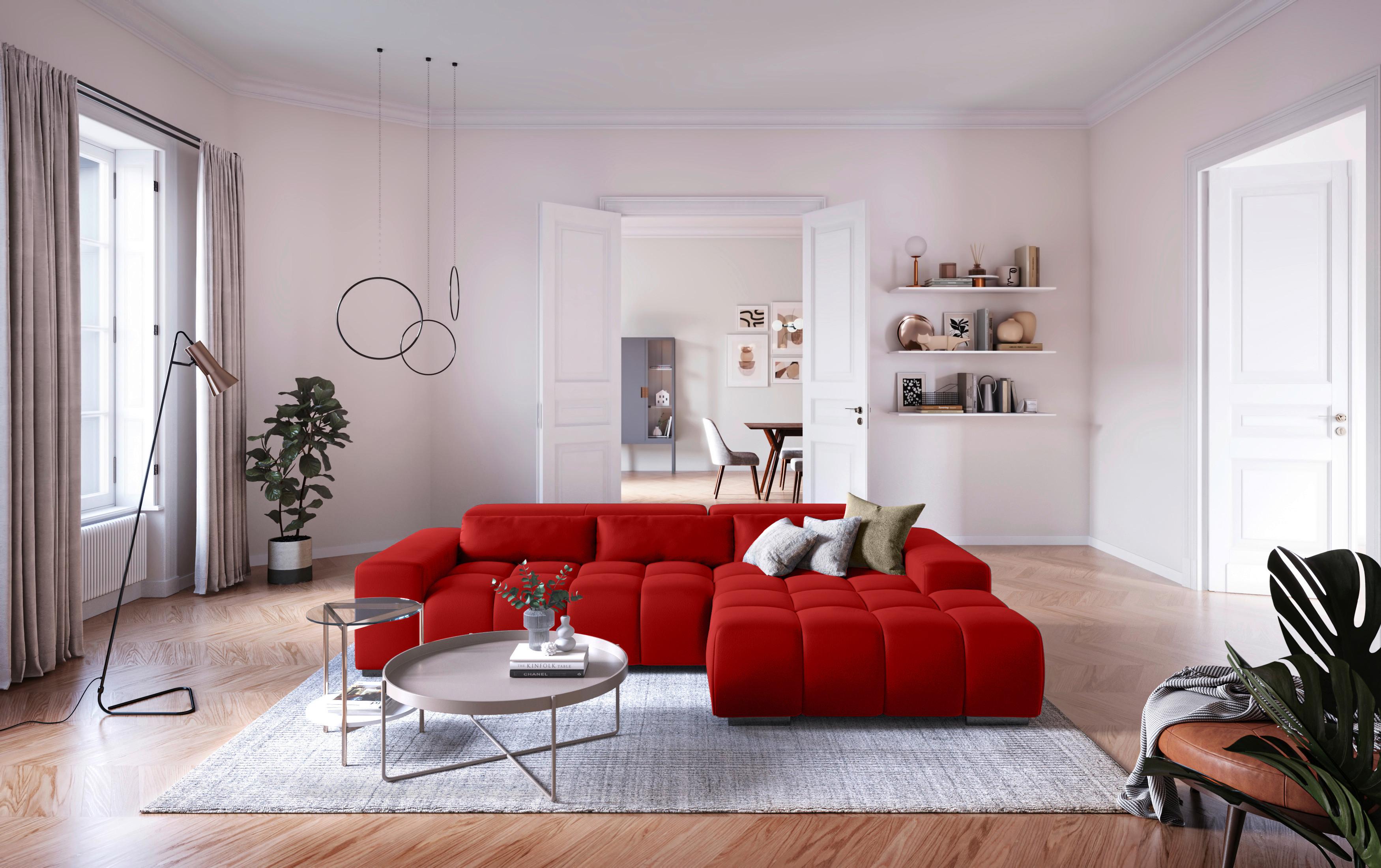 Ecksofa mit Relaxfunktion Orion Kopfstütze Klappbar Rot - Silberfarben/Rot, KONVENTIONELL, Textil (307/186cm) - Livetastic