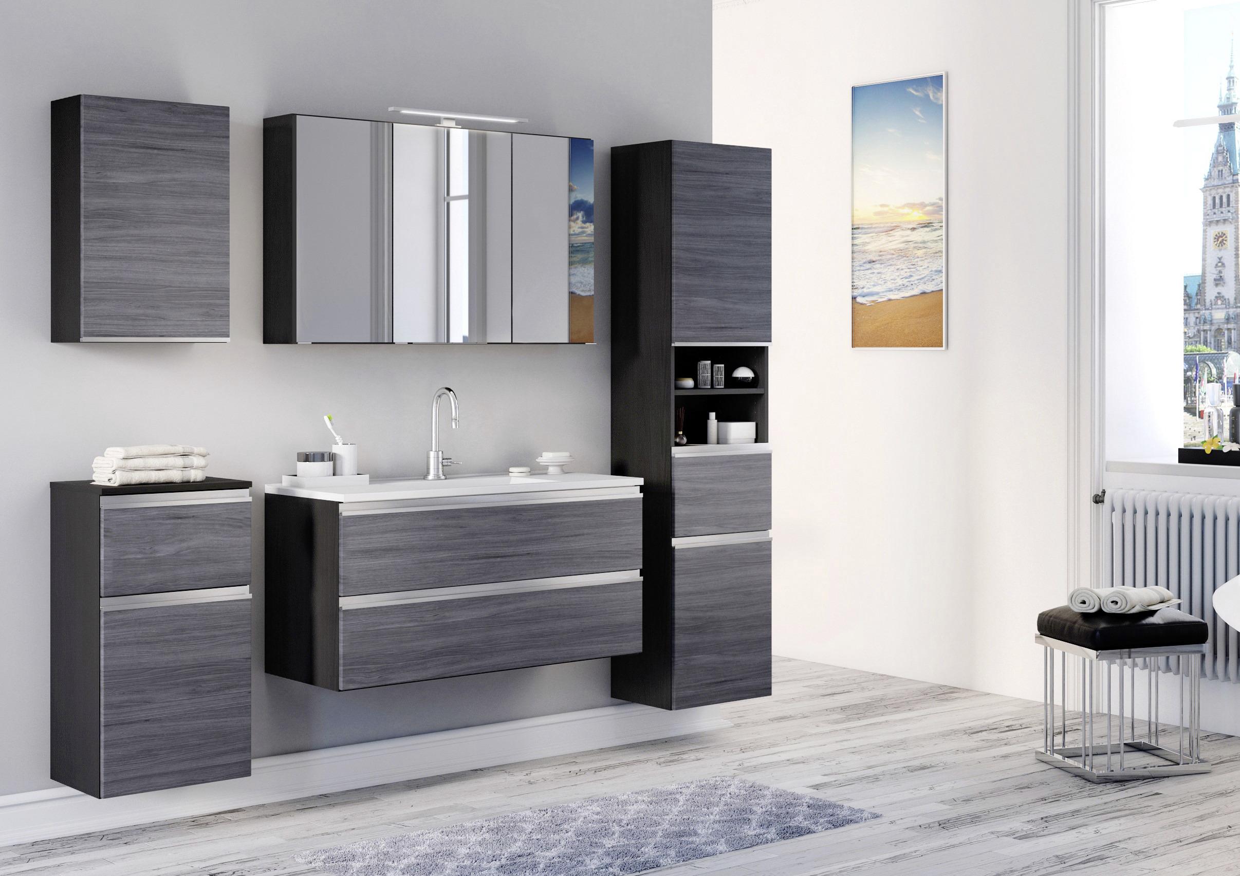 Waschbecken mit Unterschrank Arezzo B: 100cm, Graphit/Eiche - Graphitfarben/Weiß, Basics, Holzwerkstoff/Stein (100cm) - Held