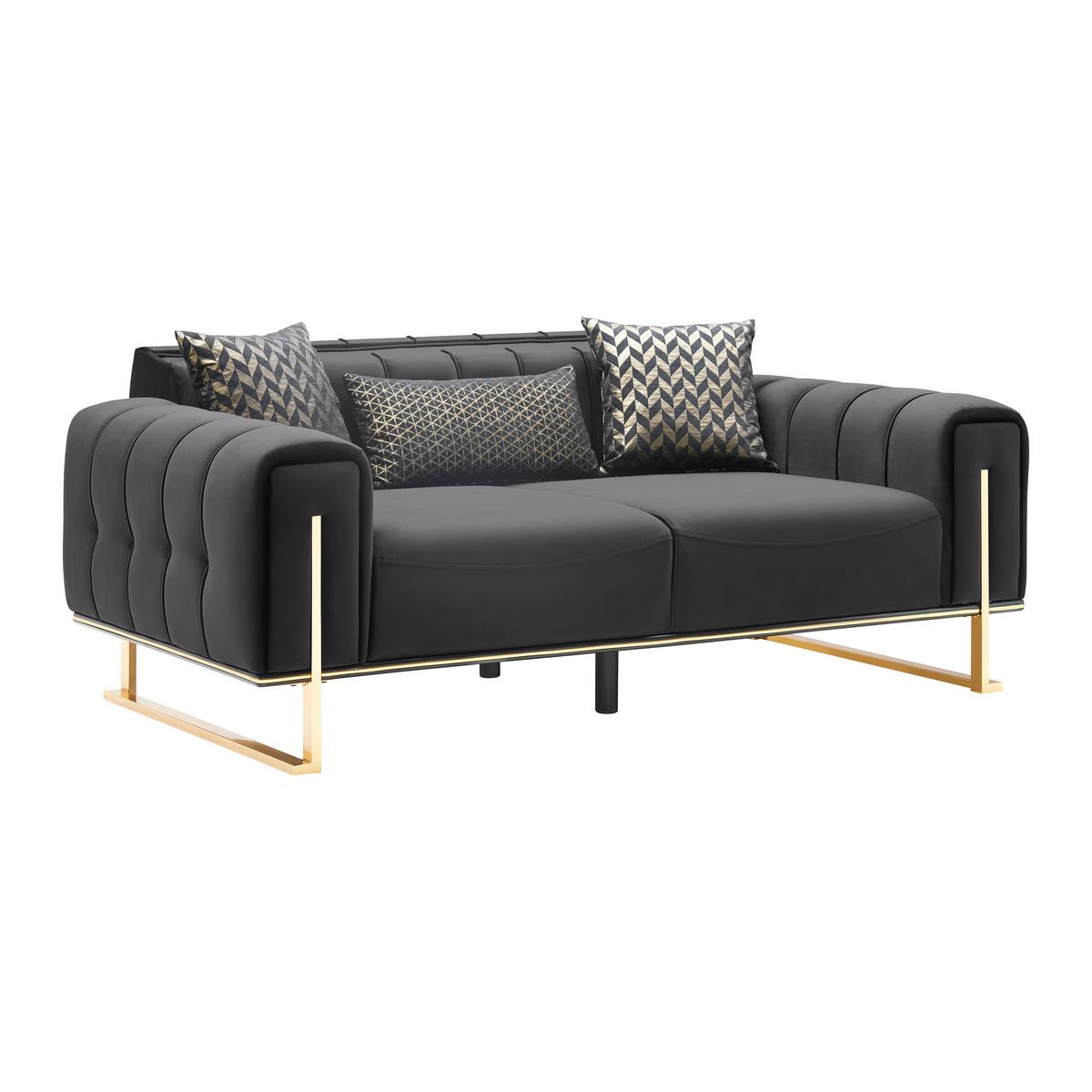Dvojmiestna pohovka AILE, čierny zamat, s vankúšmi - čierna/zlatá, Lifestyle, textil (190/80/90cm) - Mömax