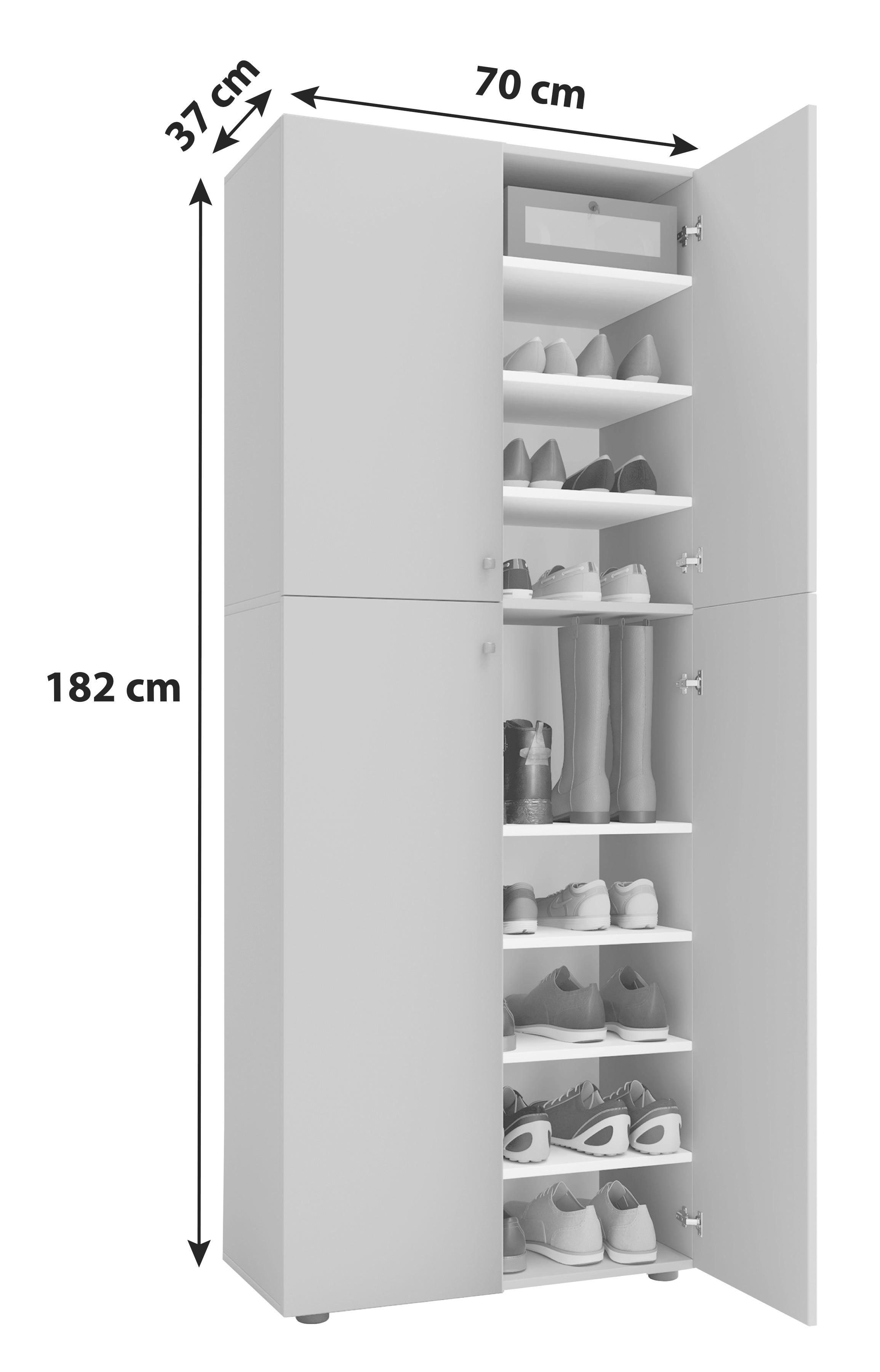 Skříň na boty LONA XXL š: 70cm bílá - bílá/černá, Konvenční, kompozitní dřevo/plast (70/182/37cm) - MID.YOU