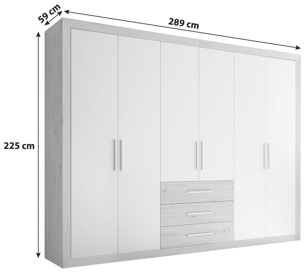 Drehtürenschrank+ Schubladen B 289cm Fernando, Eichef./Weiß - Eichefarben/Weiß, KONVENTIONELL (289/225/59cm) - MID.YOU