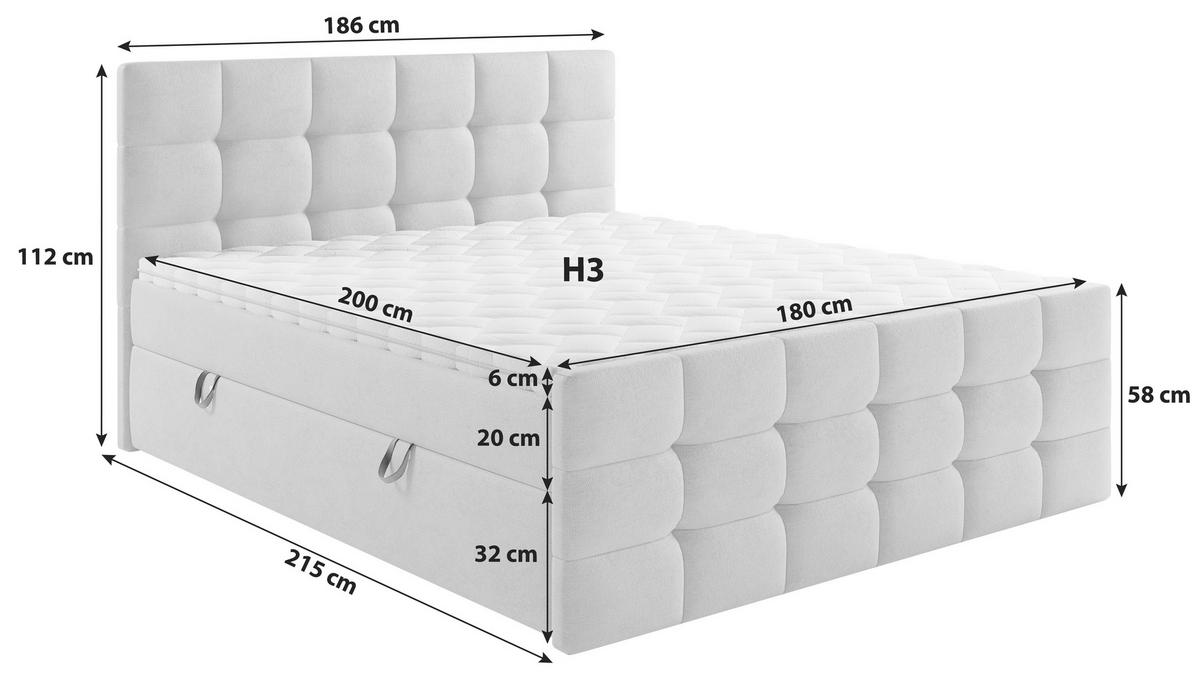 Polsterbett Mit Matratze 180x200 Memphis Grau - Schwarz/Grau, KONVENTIONELL, Holzwerkstoff/Textil (180/200cm)
