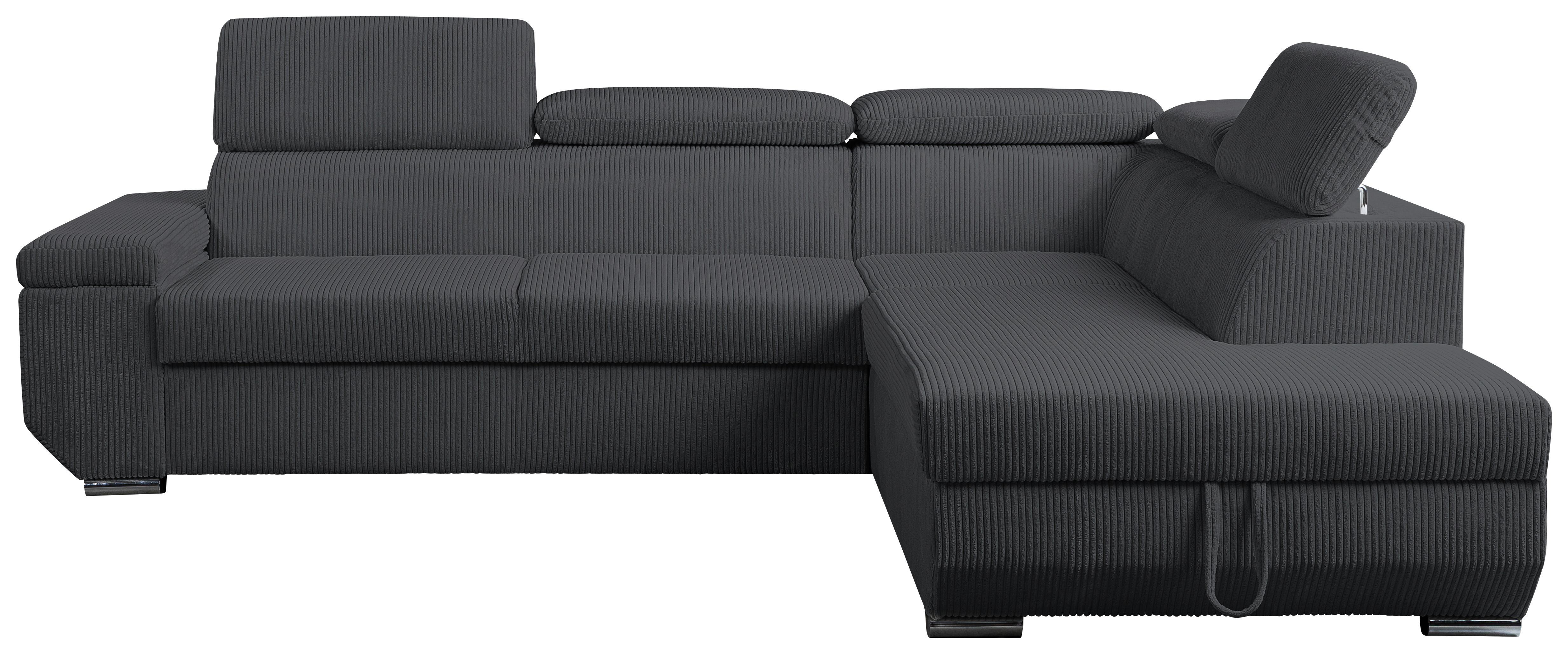 Ecksofa Lars I Cord Anthrazit, Lf: 123x193cm - Chromfarben/Anthrazit, Design, Textil (264/215cm) - Livetastic