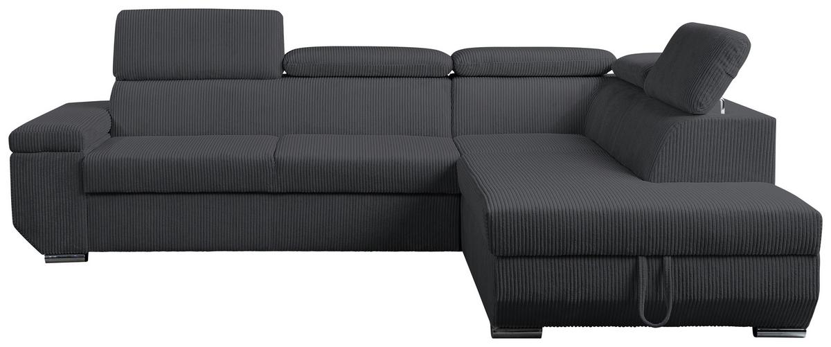 Ecksofa Lars I Cord Anthrazit, Lf: 123x193cm - Chromfarben/Anthrazit, Design, Textil (264/215cm) - Livetastic