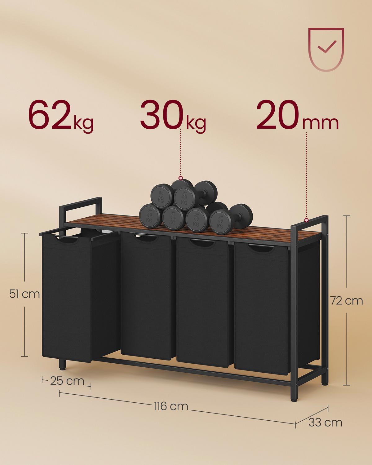 Wäschekorb Blh401b01 - Schwarz/Braun, Trend, Holzwerkstoff/Textil (116/72/33cm) - MID.YOU