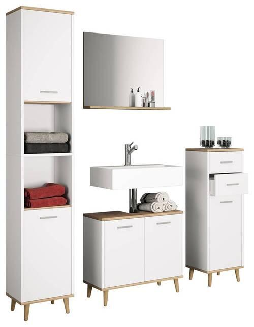 Bademöbel-Set 4-Tlg. Landos B: 144 cm Weiß/Eiche Dekor - Honigeiche/Weiß, MODERN, Holzwerkstoff (124cm) - MID.YOU