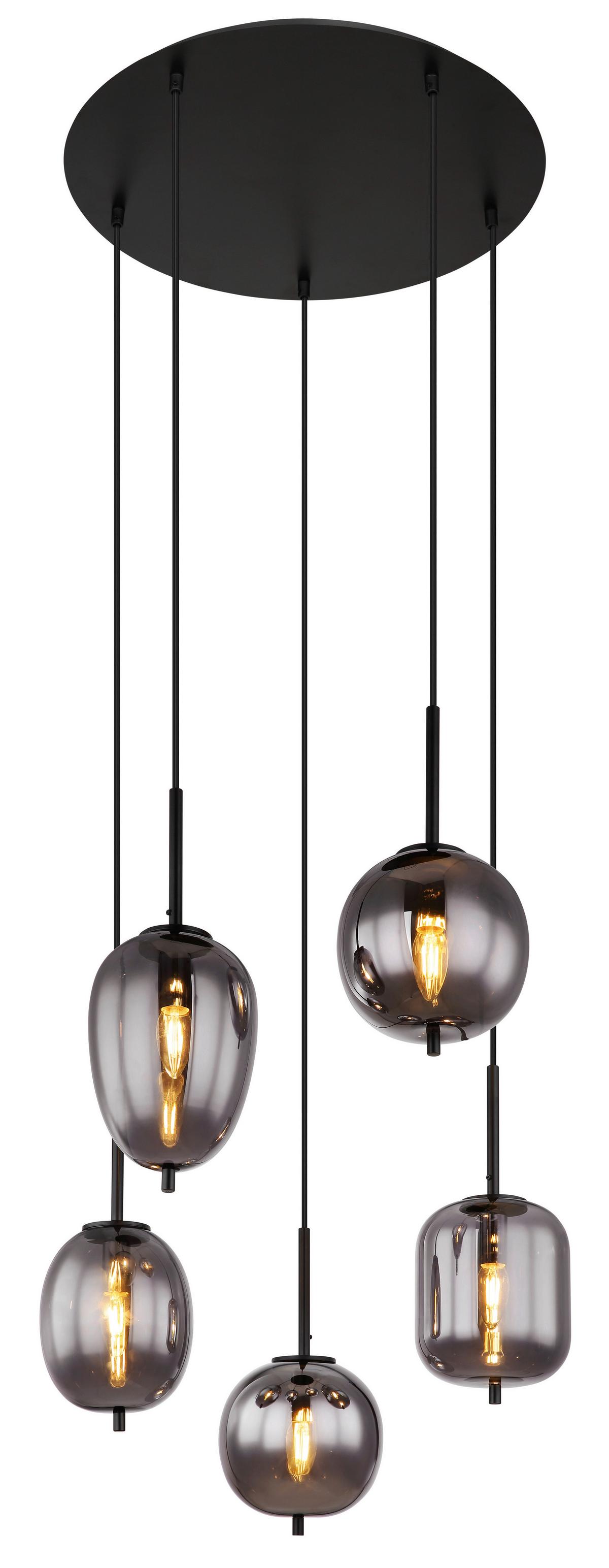 Hängeleuchte 15345-5 - Schwarz, Design, Glas/Metall (57,5/150cm) - Globo