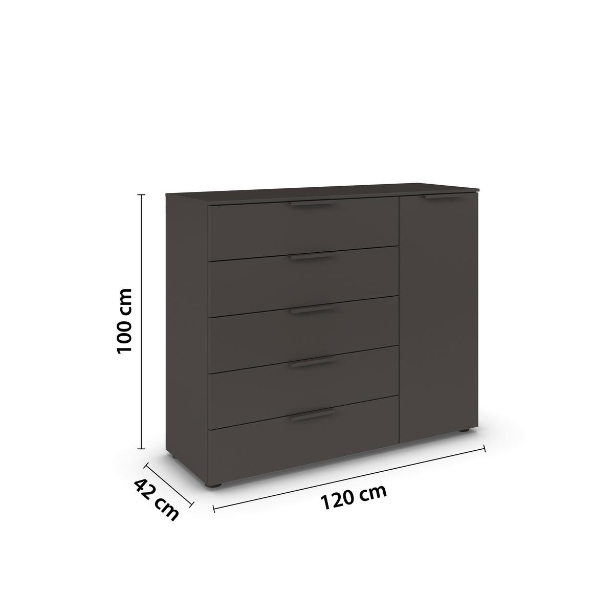 Kommode 120 cm Flipp Graphitfarben - Schwarz/Graphitfarben, MODERN, Holzwerkstoff (120/100/42cm) - Rauch Möbel