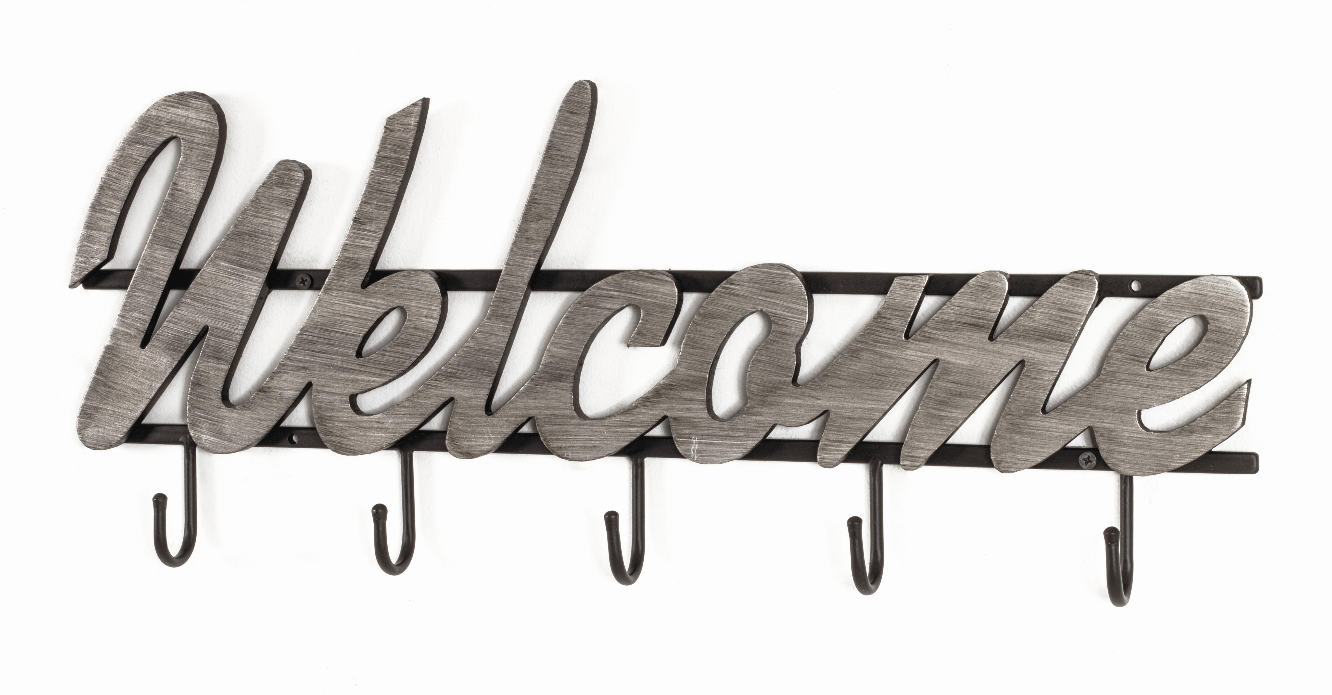 LIŠTA S HÁČKY WELCOME18 - černá/barvy stříbra, Moderní, kov/kompozitní dřevo (60/22/4cm)