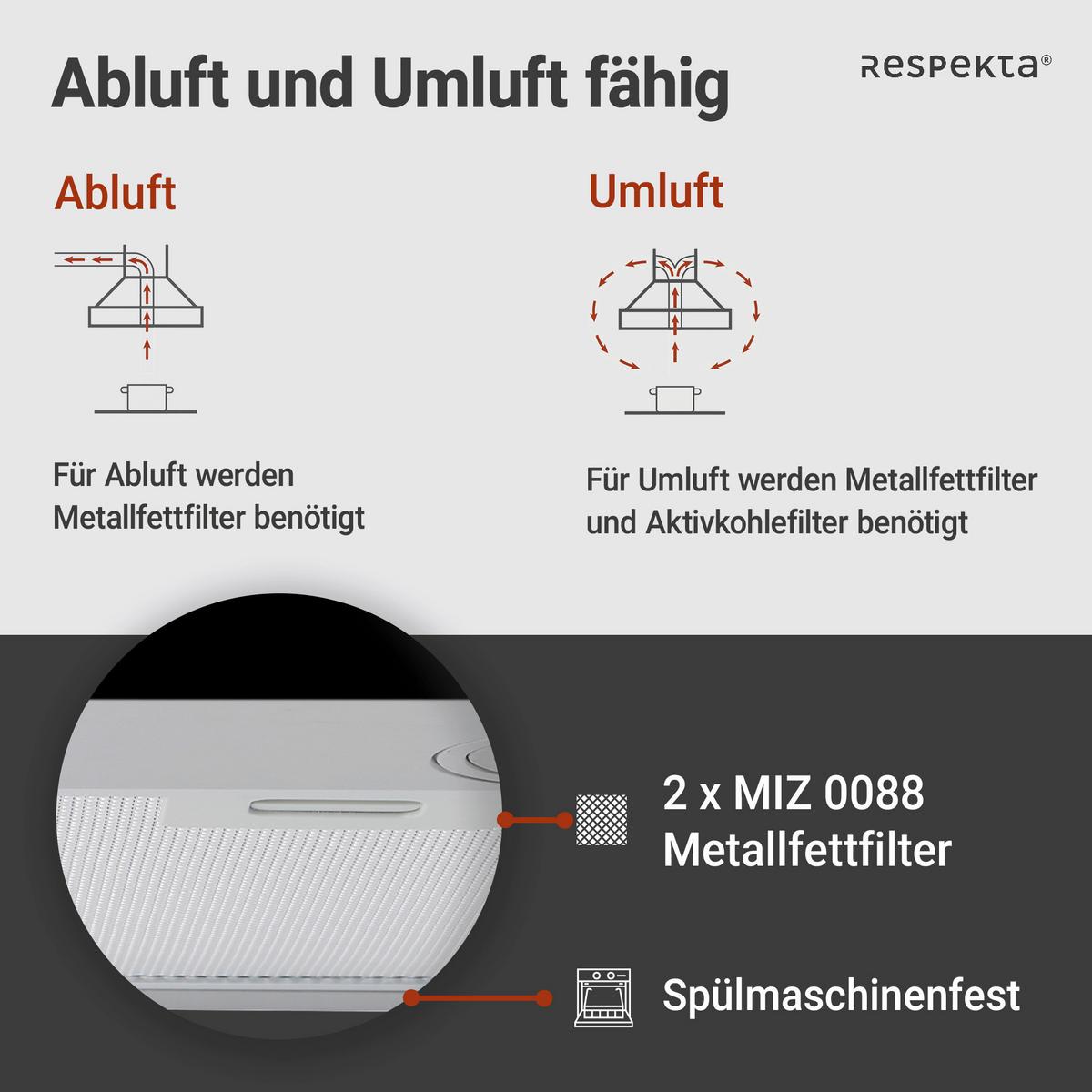 Dunstabzugshaube Respekta Sira Edelstahlfarben B: 59,5 cm - Edelstahlfarben, Basics, Metall (59,5/55-100/50cm) - Respekta