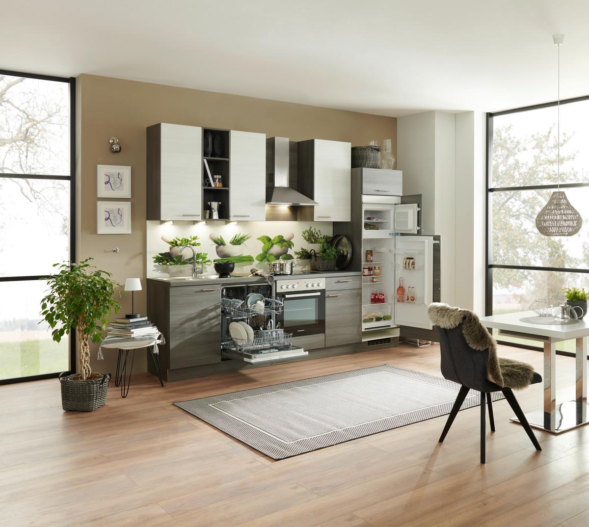 Küchenzeile Plan Mit Geräten B: 280 Cm Eiche Dekor/weiß - Trend, Holzwerkstoff (280cm) - Express