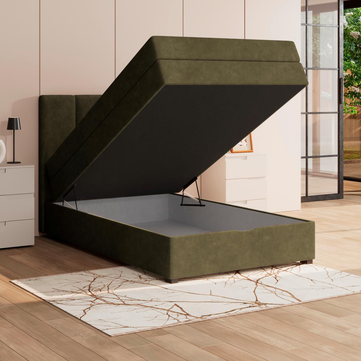 Boxspringbett mit Topper & Bettkasten 140x200 Lauro - Schwarz/Grün, Trend, Textil (140/200cm)