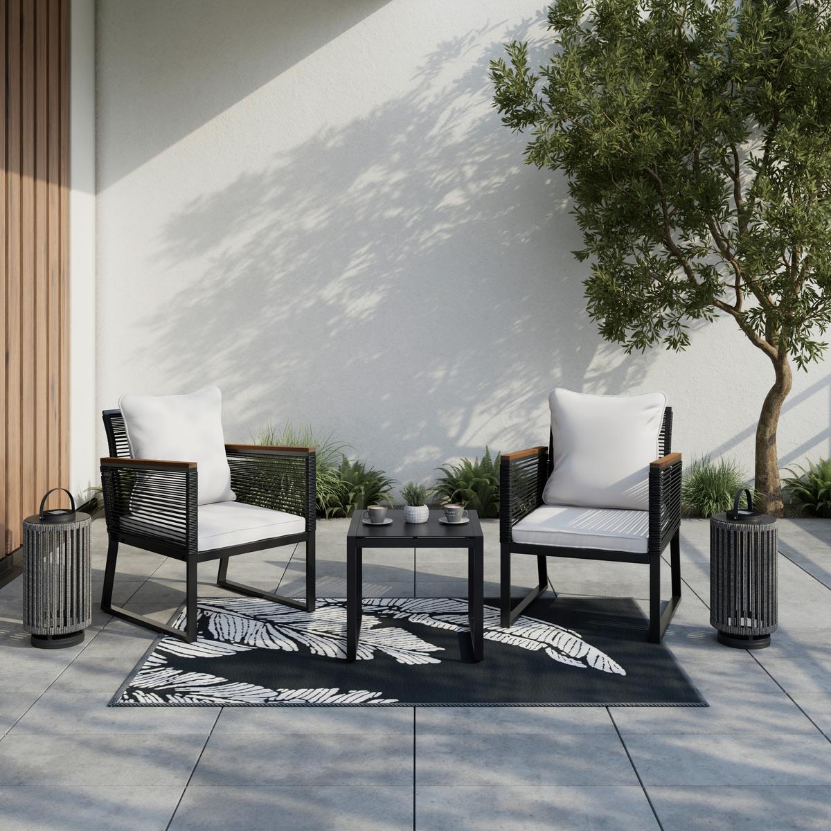 SADA ZÁHRADNÝCH KRESIEL TONI - čierna/krémová, Modern, kov/textil (56/70/76cm) - Bessagi Garden