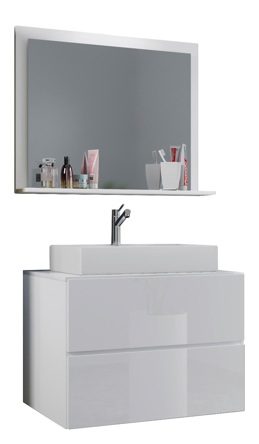 Badmöbel-set 3-tlg. Hängend Lendas B: 60 Cm Weiß - Weiß, MODERN, Glas/Keramik (60cm) - MID.YOU