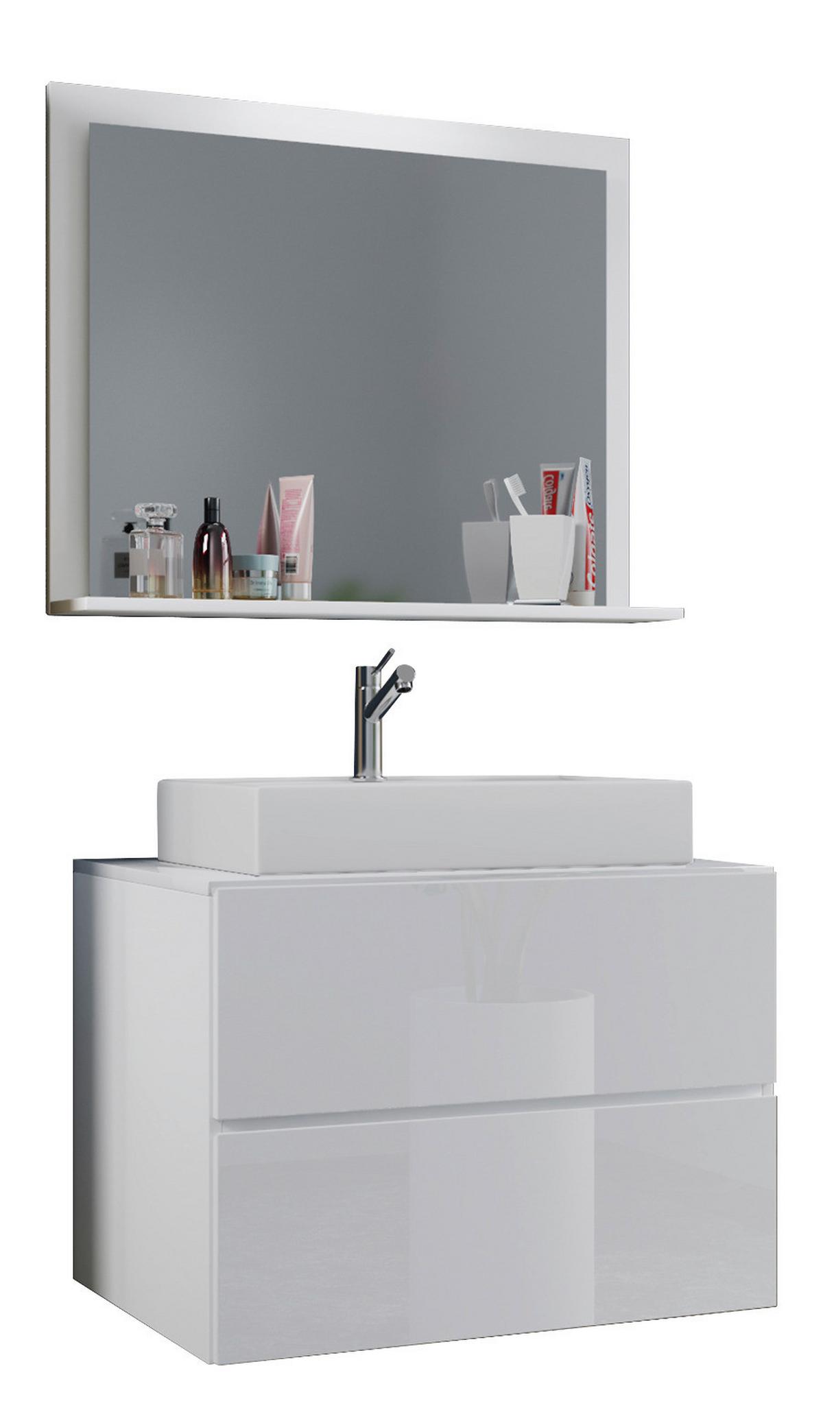 Badmöbel-Set 3-Tlg. Hängend Lendas B: 60 cm Weiß - Weiß, MODERN, Glas/Keramik (60cm) - MID.YOU