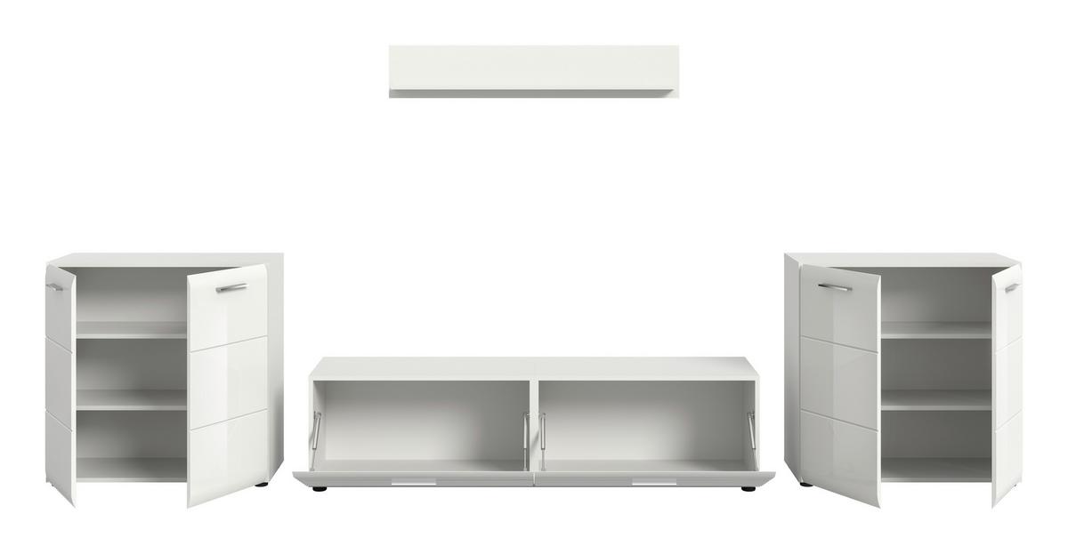 Sideboard Ice Weiß/weiß Hochglanz B: 350 Cm - Weiß Hochglanz/Schwarz, Design, Holzwerkstoff (350/160/41cm) - Livetastic