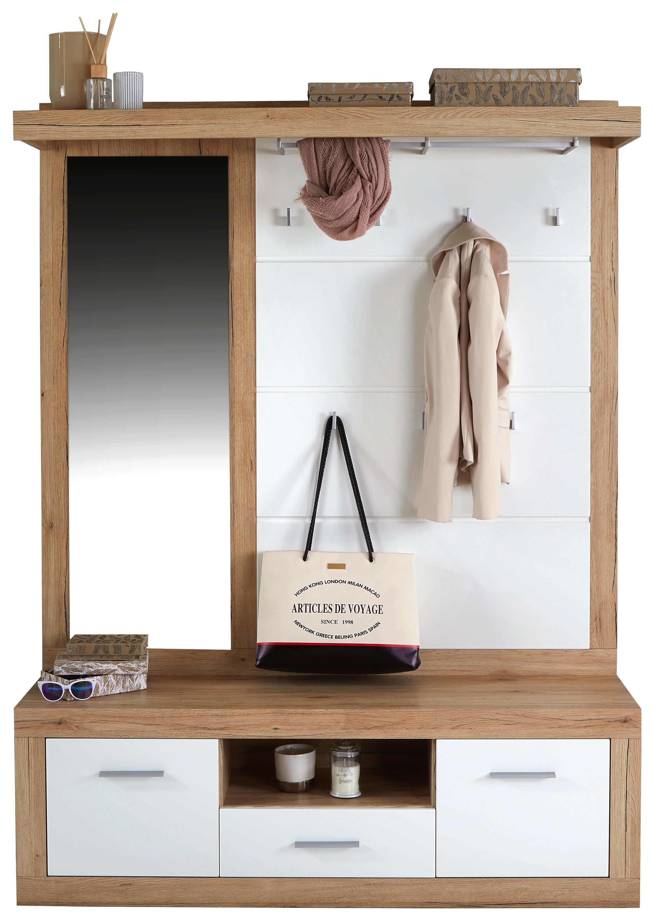 Előszobafal Malta - Tölgyfa/Fehér, modern, Faalapú anyag (145/197/36cm)