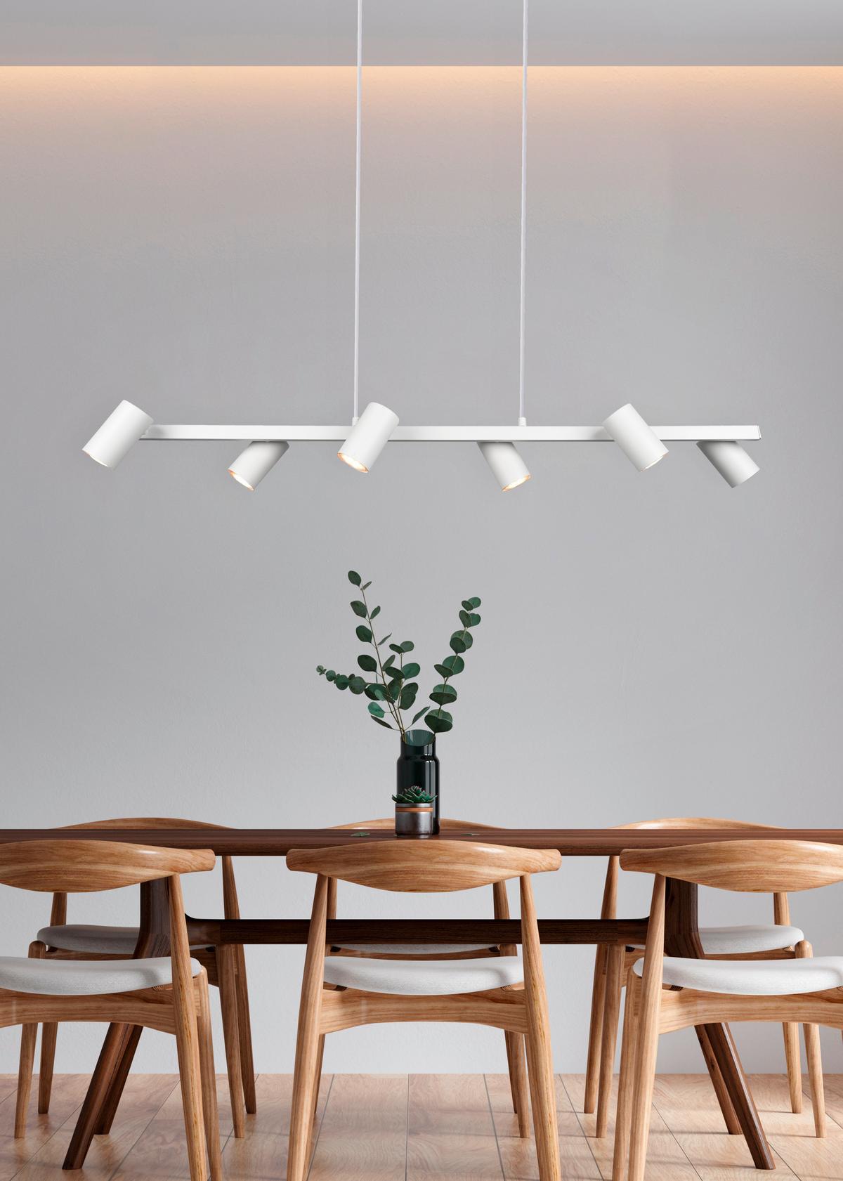 Hängeleuchte Marley H: 150 cm 6-Flammig - Weiß, MODERN, Metall (115/150/18cm) - Trio Leuchten