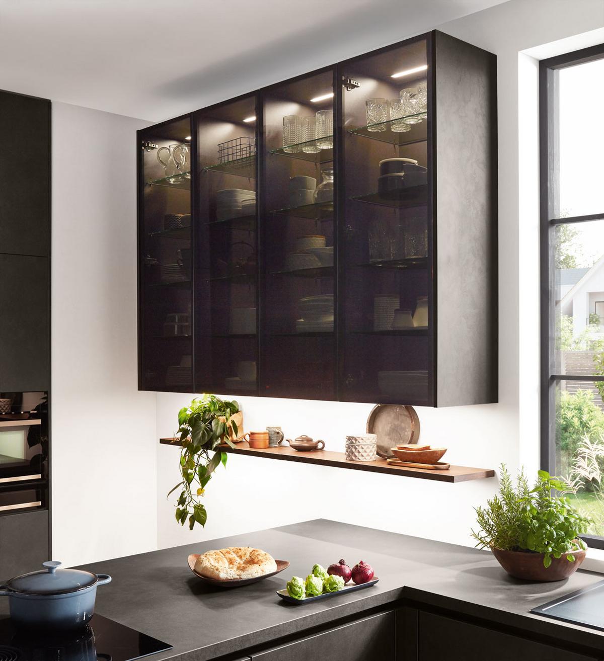 Einbauküche Riga Frei Planbar Modern, Grifflos - Eichefarben/Anthrazit, MODERN, Holzwerkstoff - Vertico