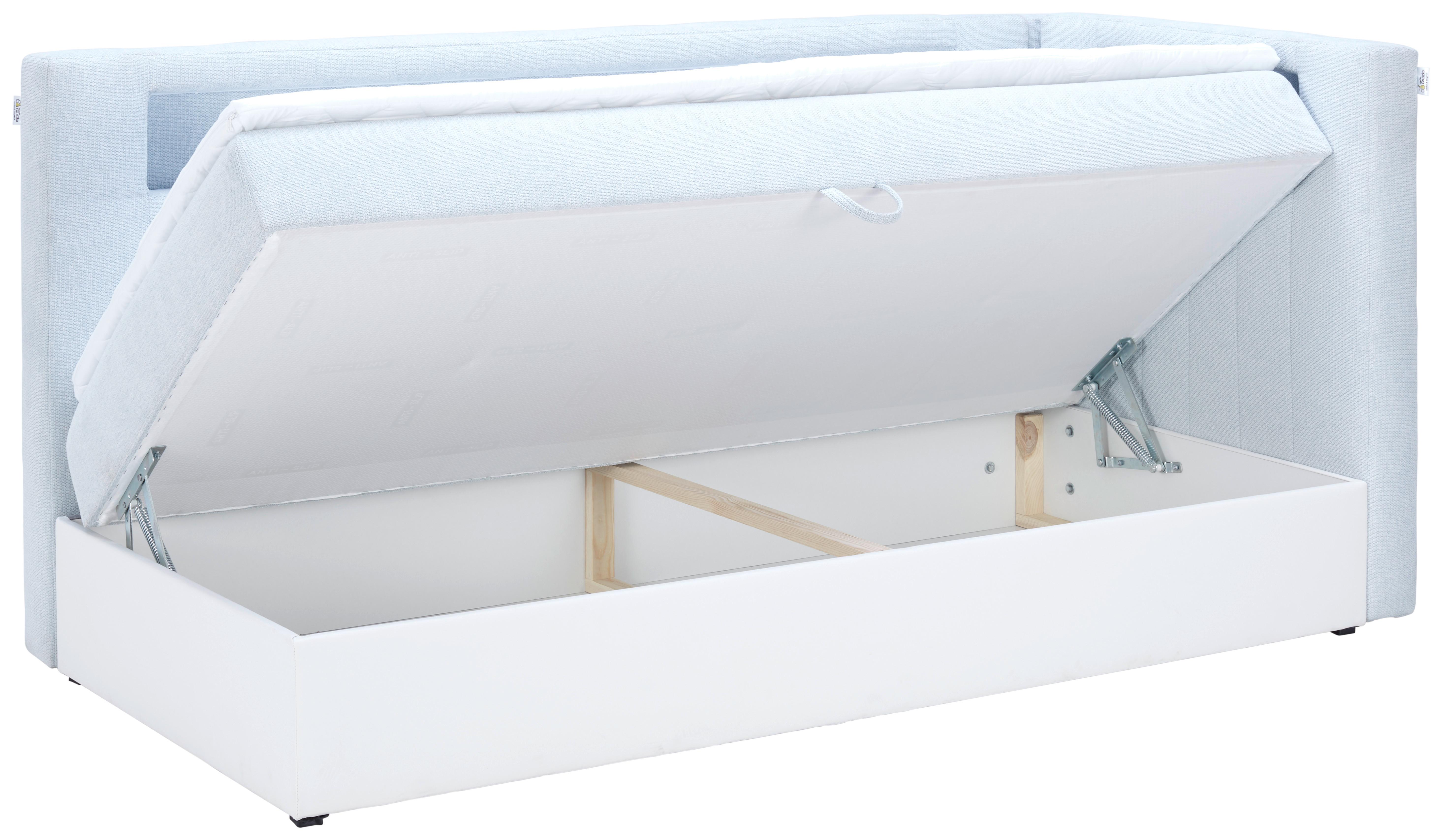 Polsterbett Mit Bettkasten 100x200cm Junior Gold Hellblau - Schwarz/Weiß, MODERN, Leder/Textil (100/200cm) - Ondega