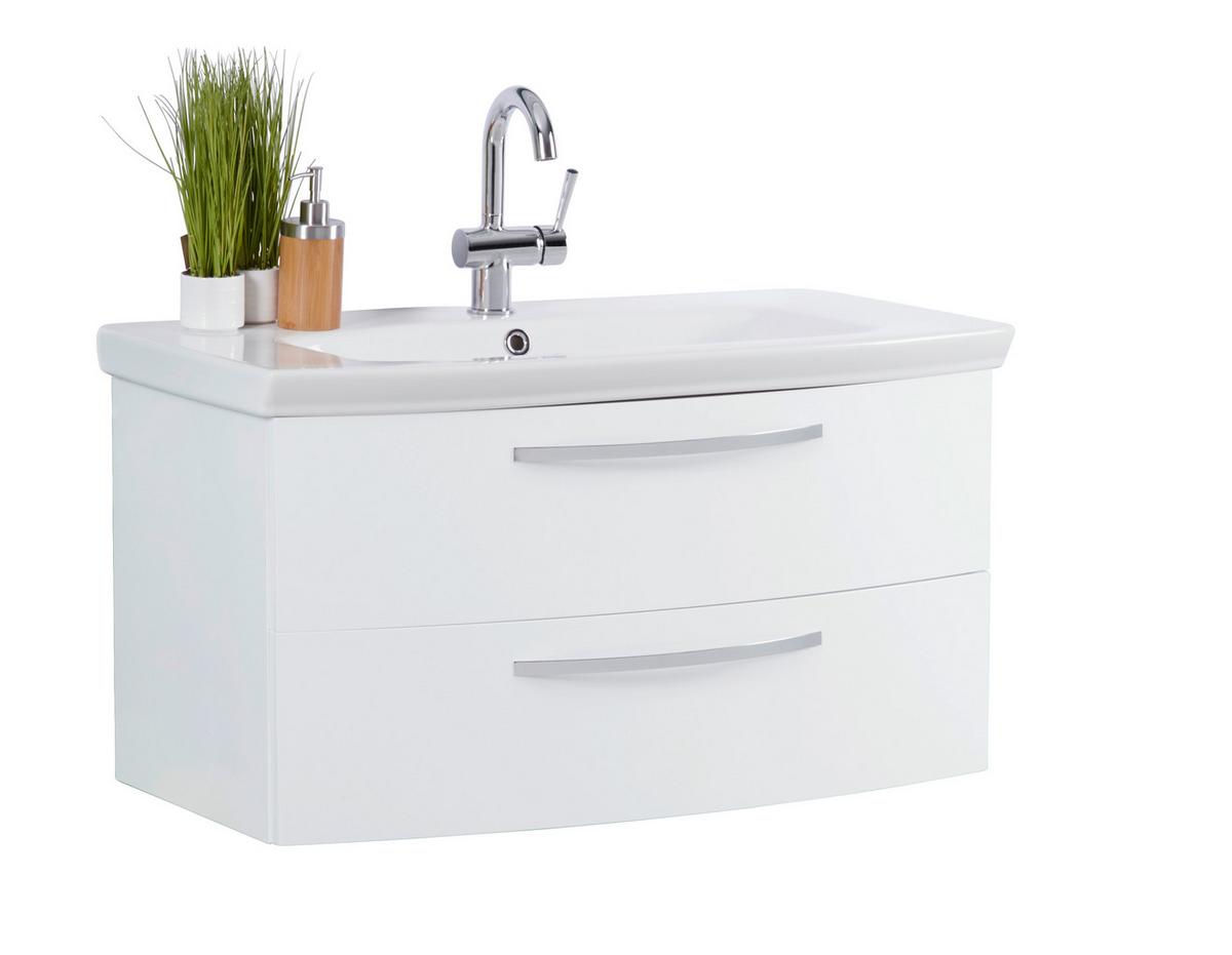 Waschbecken mit Unterschrank Soft-Close Inn, B: 90 cm Weiß - Weiß, MODERN, Keramik/Holzwerkstoff (90/50/51cm)
