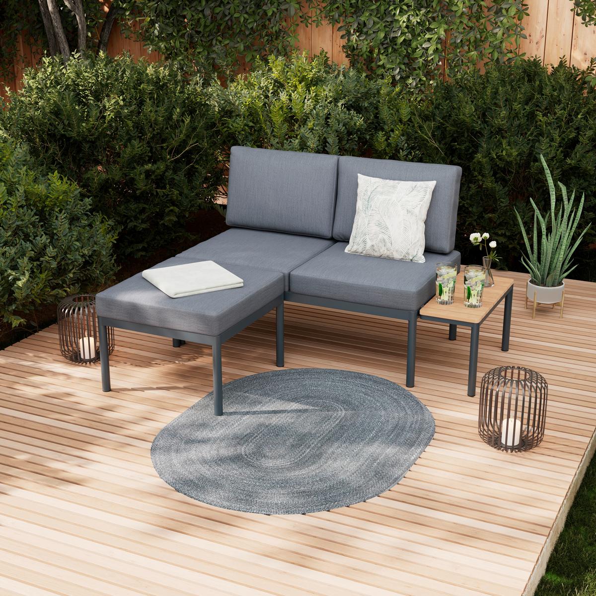 Loungegarnitur Cadiz - Dunkelgrau/Naturfarben, MODERN, Kunststoff/Textil (134/123cm) - Beldano