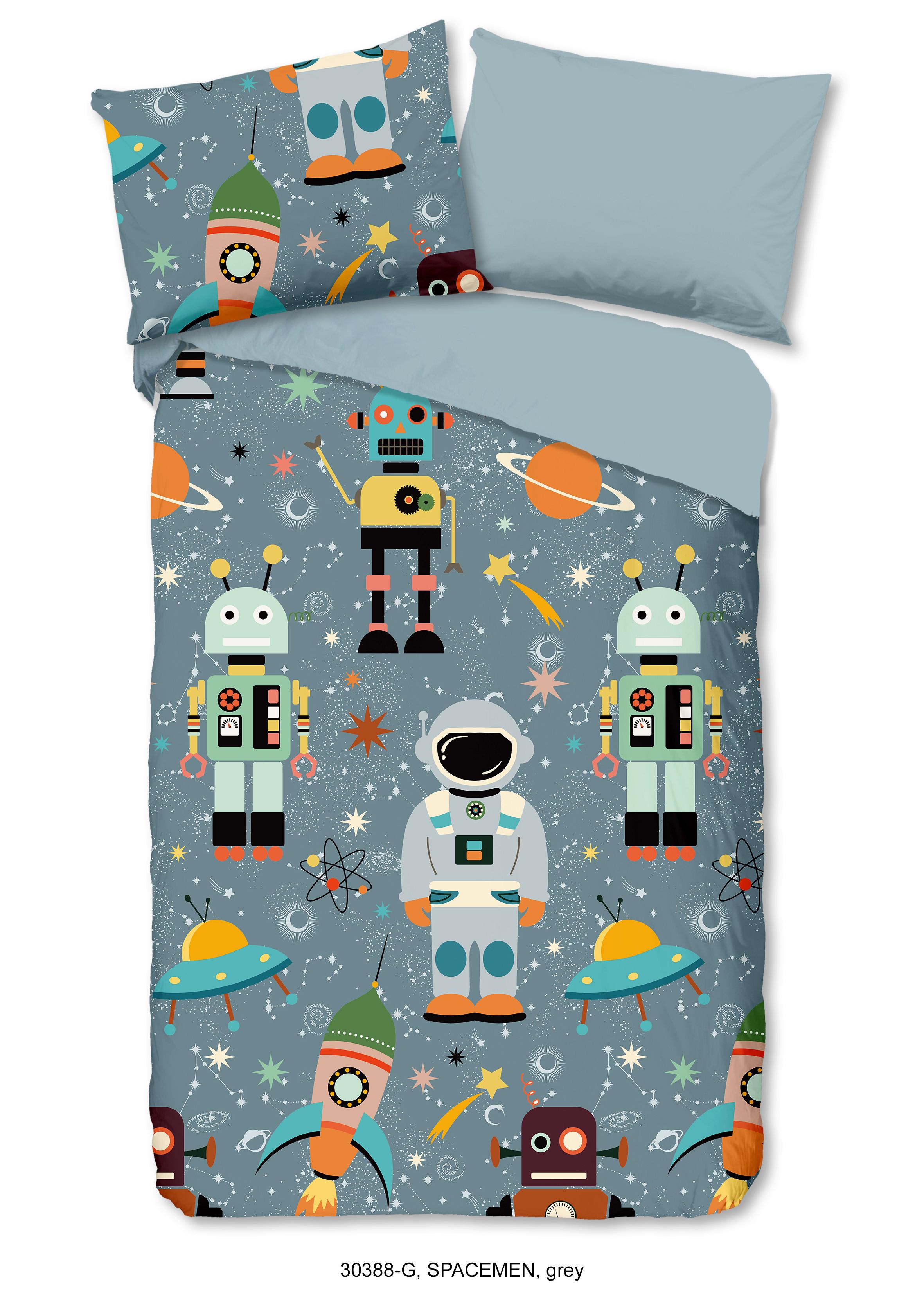 Kinderbettwäsche 140x200 cm Spacemen Astronauten/Ufos - Grau, Basics, Textil (140/200cm)