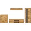 Wohnwand Jam Eiche Dekor 4-Teilig B: Ca. 330 Cm - Eiche Wotan/Schwarz, Design, Glas/Holzwerkstoff (330/159/35cm) - MID.YOU