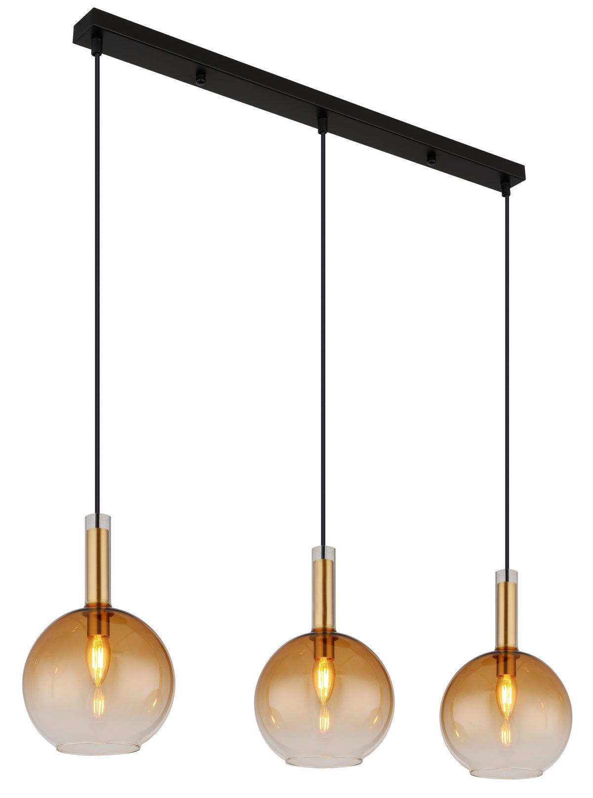 Hängeleuchte 16048-3h - Messingfarben/Schwarz, KONVENTIONELL, Glas/Kunststoff (90/20/150cm) - Globo